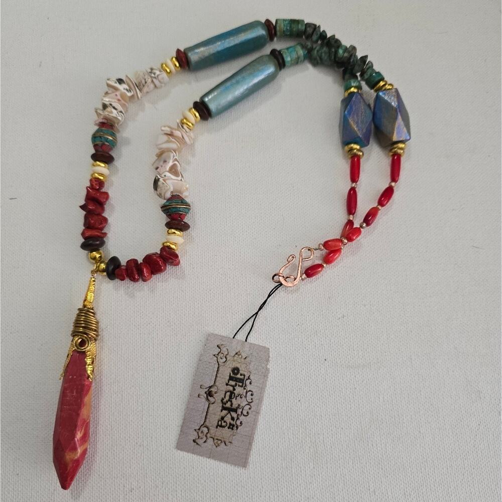 Treska Red and Blue Crystal Pendant Necklace New